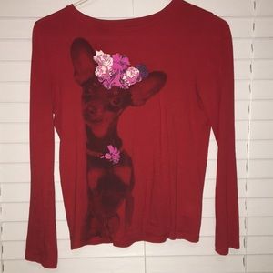 Gap Kids Red Chihuahua Print Long Sleeve Top XL